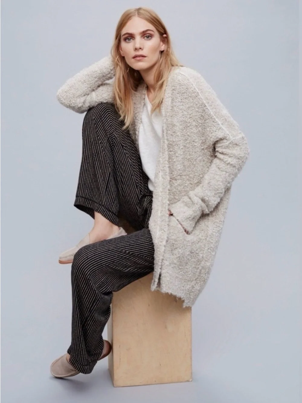 Free People Boucle Slouch Cardi in Oatmeal